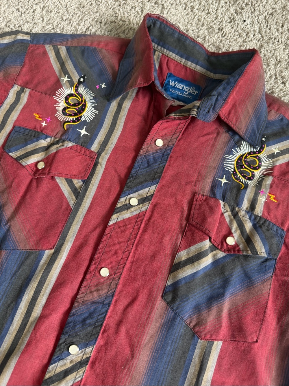 Wrangler Western Shirt Triple Z Threadz Embroidered Snake Button Up Shirt